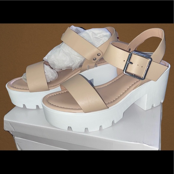 J. Adams Shoes - Encore by J Adams-Chunky Platform Adjustable Buckle Sandals. 8.5M